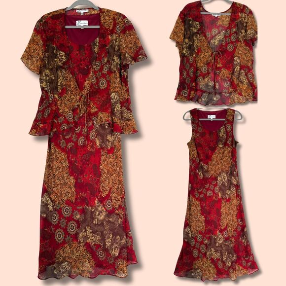 Vtg 90s 2-Piece Maxi Dress Set Sz 14 Sheer Ruffle Top Fairygrunge Boho Y2K Artsy - Picture 1 of 15